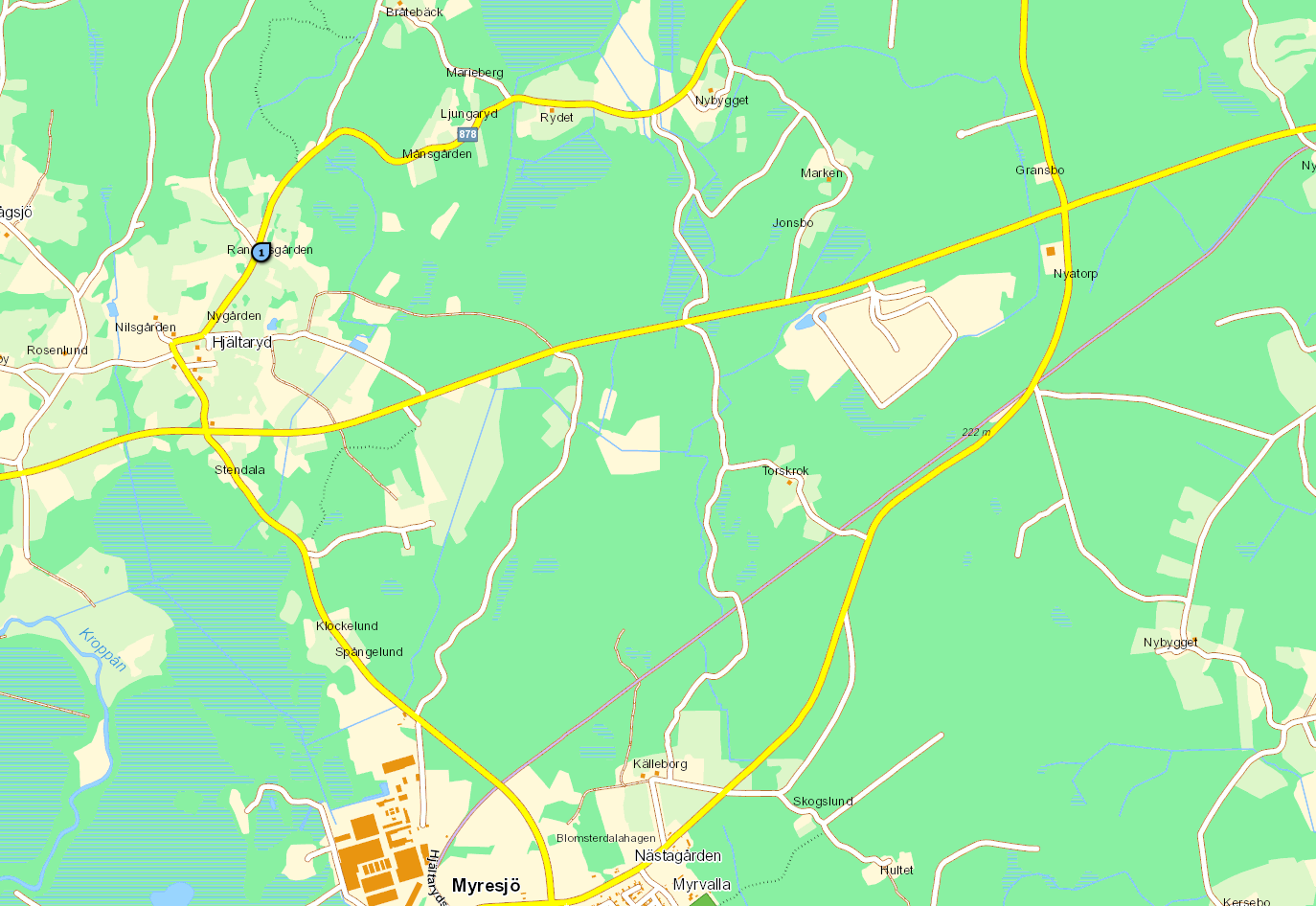 3.4 Hjältaryd 3:9 Fastigheten är belägen drygt 2 km väster om deponin. Flera ytvattendrag rinner mellan deponin och fastigheten. Brunnen är borrad i berg och inget filter finns. Figur 4.