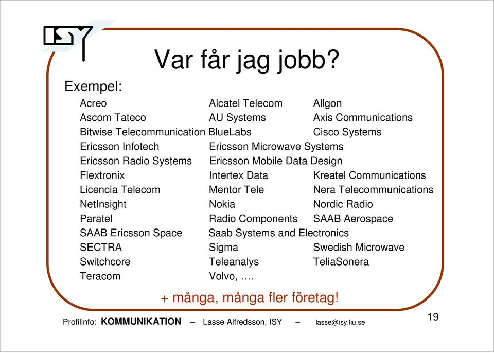 Ericsson Microwave Systems Ericsson Radio Systems Ericsson Mobile Data Design Flextronix Intertex Data Kreatel Communications Licencia Telecom