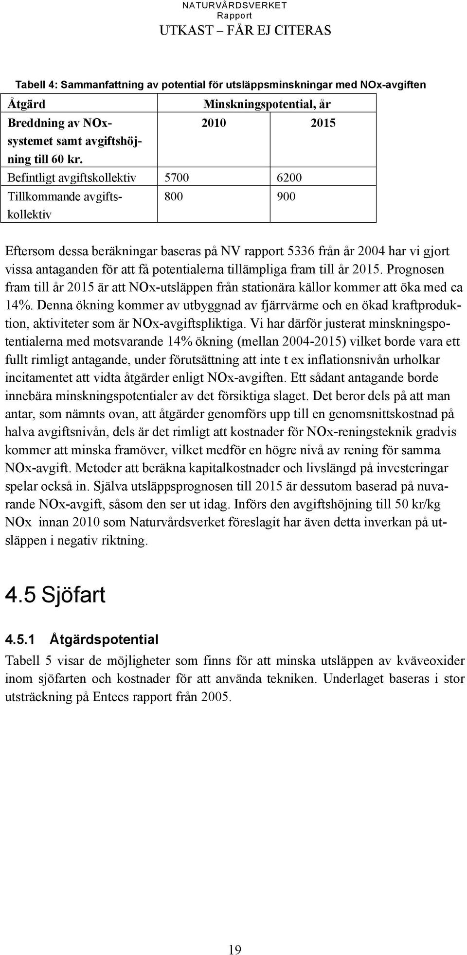 antaganden för att få potentialerna tillämpliga fram till år 2015. Prognosen fram till år 2015 är att NOx-utsläppen från stationära källor kommer att öka med ca 14%.