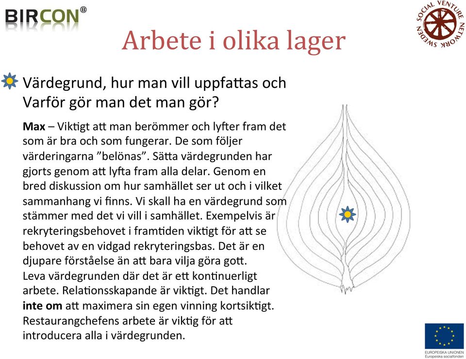 Vi skall ha en värdegrund som stämmer med det vi vill i samhället. Exempelvis är rekryteringsbehovet i fram9den vik9gt för ac se behovet av en vidgad rekryteringsbas.