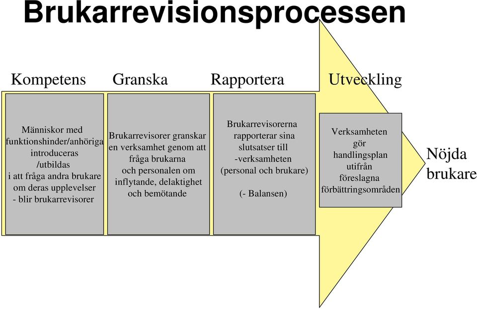 att fråga brukarna och personalen om inflytande, delaktighet och bemötande Brukarrevisorerna rapporterar sina slutsatser till