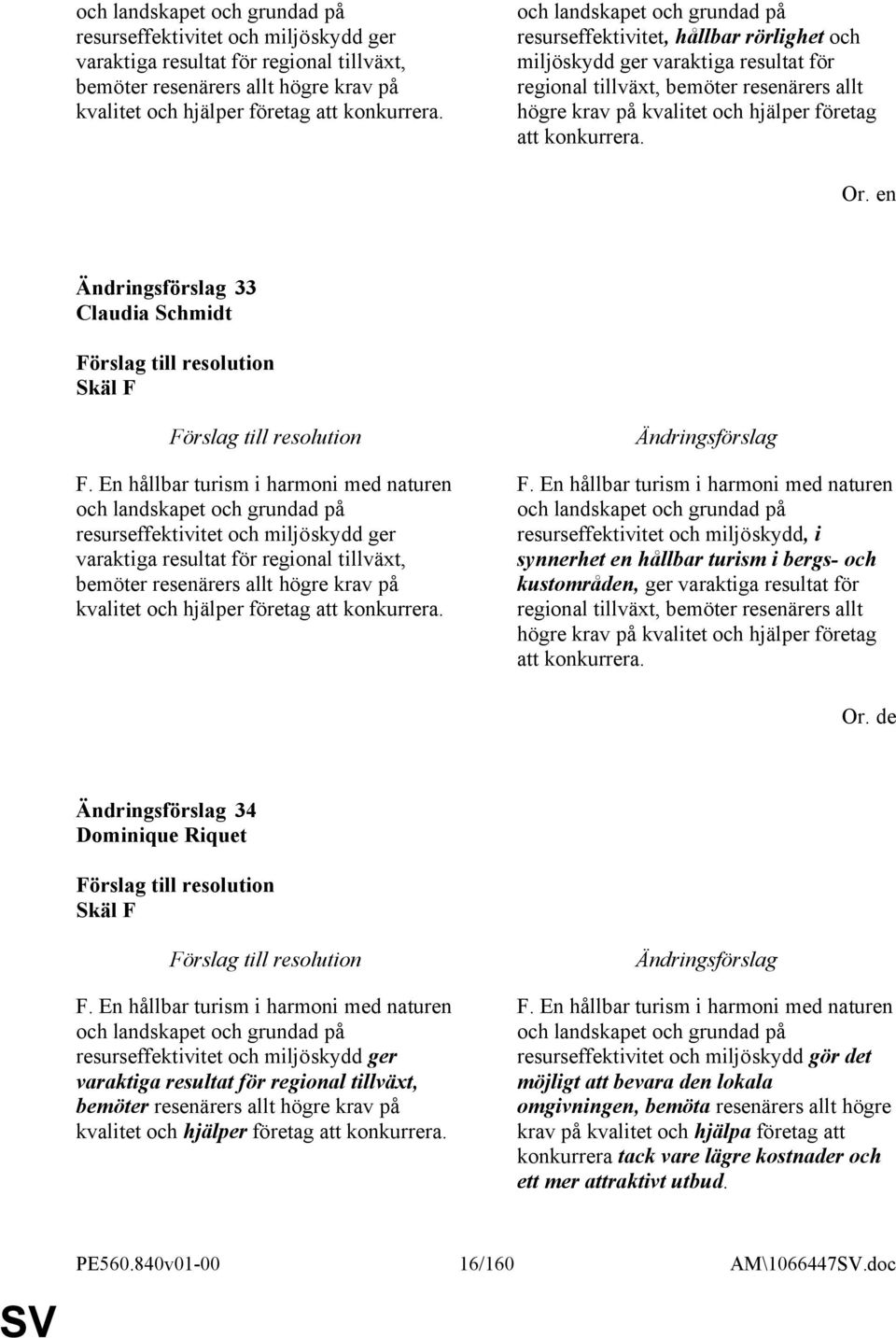 konkurrera. 33 Claudia Schmidt Skäl F F. En hållbar turism i harmoni med naturen  F.