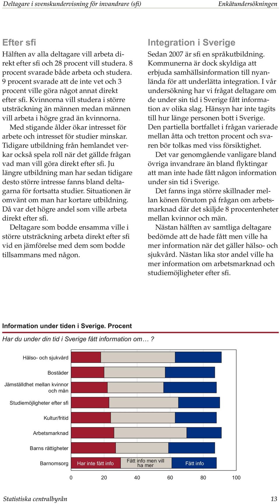 Kvinnorna vill studera i större utsträckning än männen medan männen vill arbeta i högre grad än kvinnorna. Med stigande ålder ökar intresset för arbete och intresset för studier minskar.