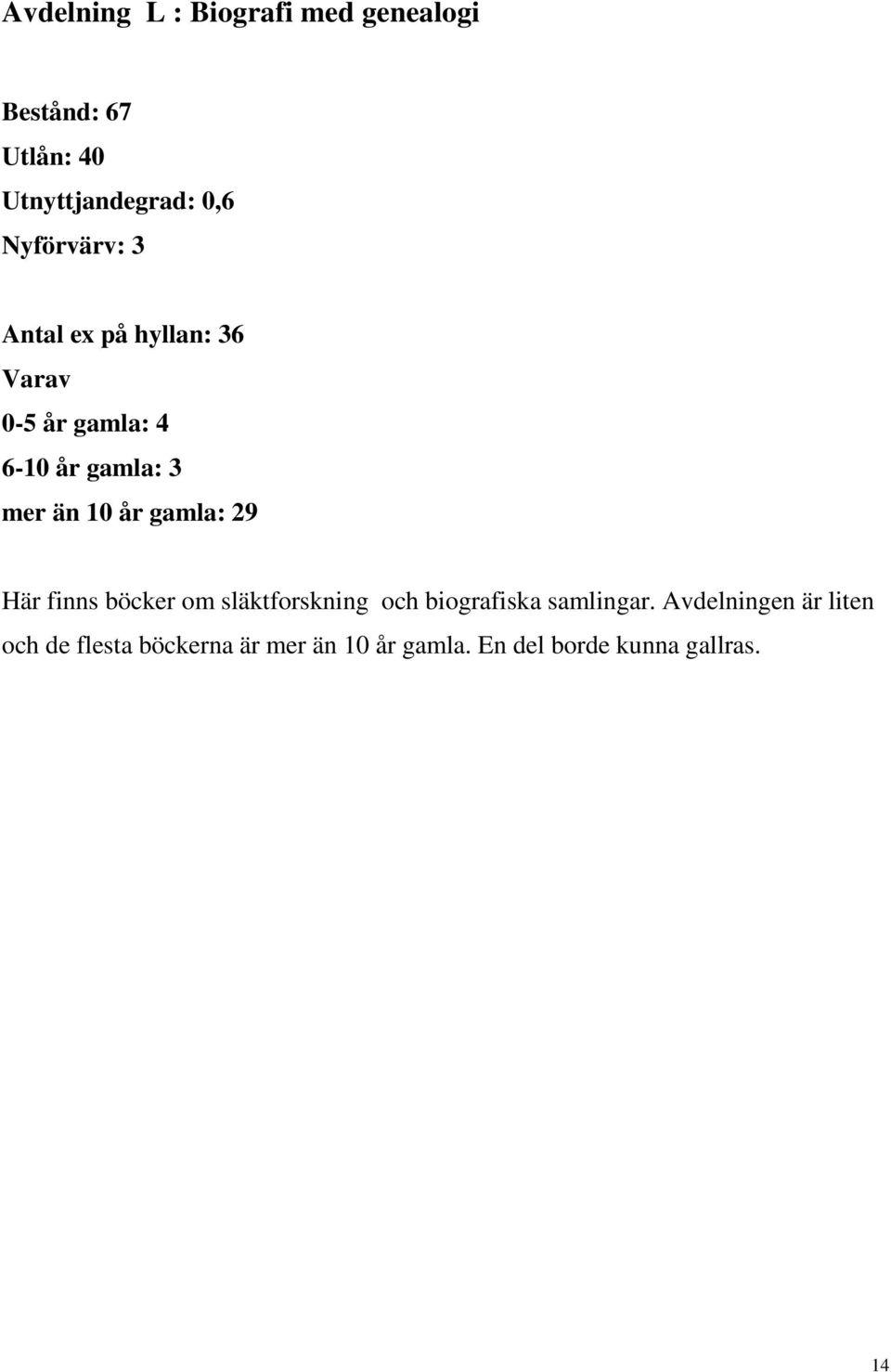 gamla: 29 Här finns böcker om släktforskning och biografiska samlingar.
