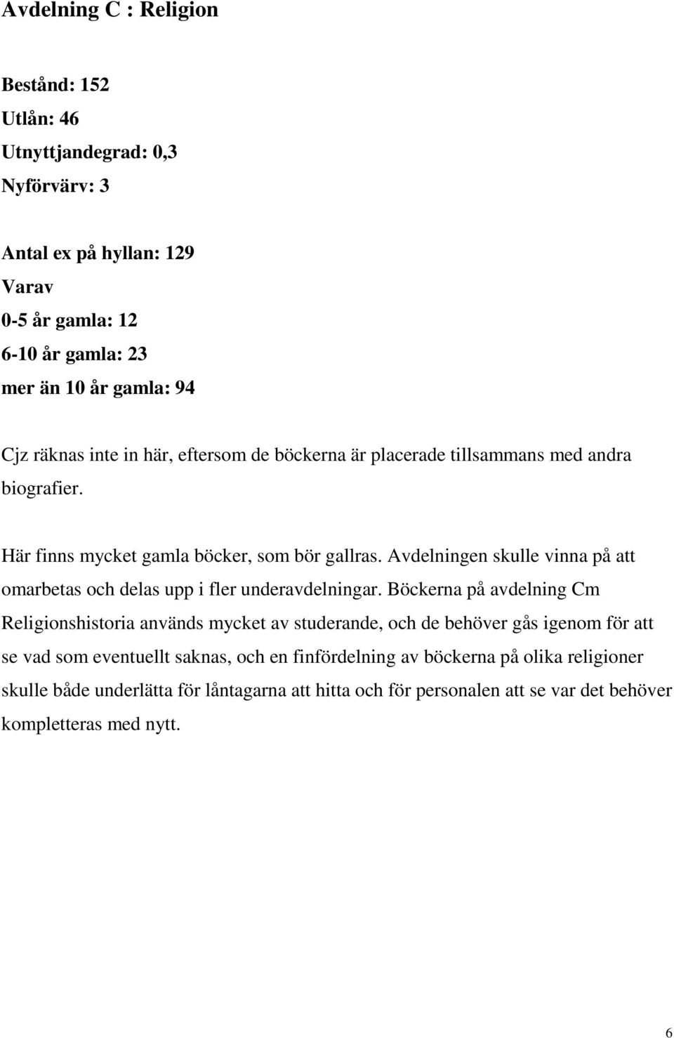 Avdelningen skulle vinna på att omarbetas och delas upp i fler underavdelningar.