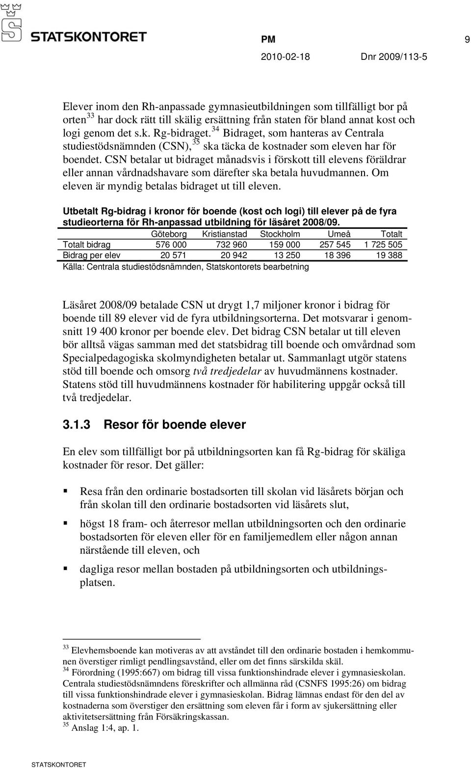 CSN betalar ut bidraget månadsvis i förskott till elevens föräldrar eller annan vårdnadshavare som därefter ska betala huvudmannen. Om eleven är myndig betalas bidraget ut till eleven.