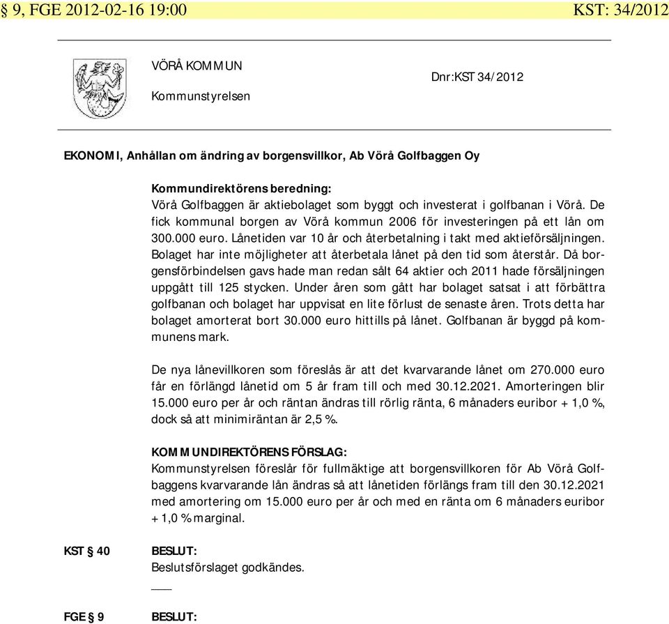 Lånetiden var 10 år och återbetalning i takt med aktieförsäljningen. Bolaget har inte möjligheter att återbetala lånet på den tid som återstår.