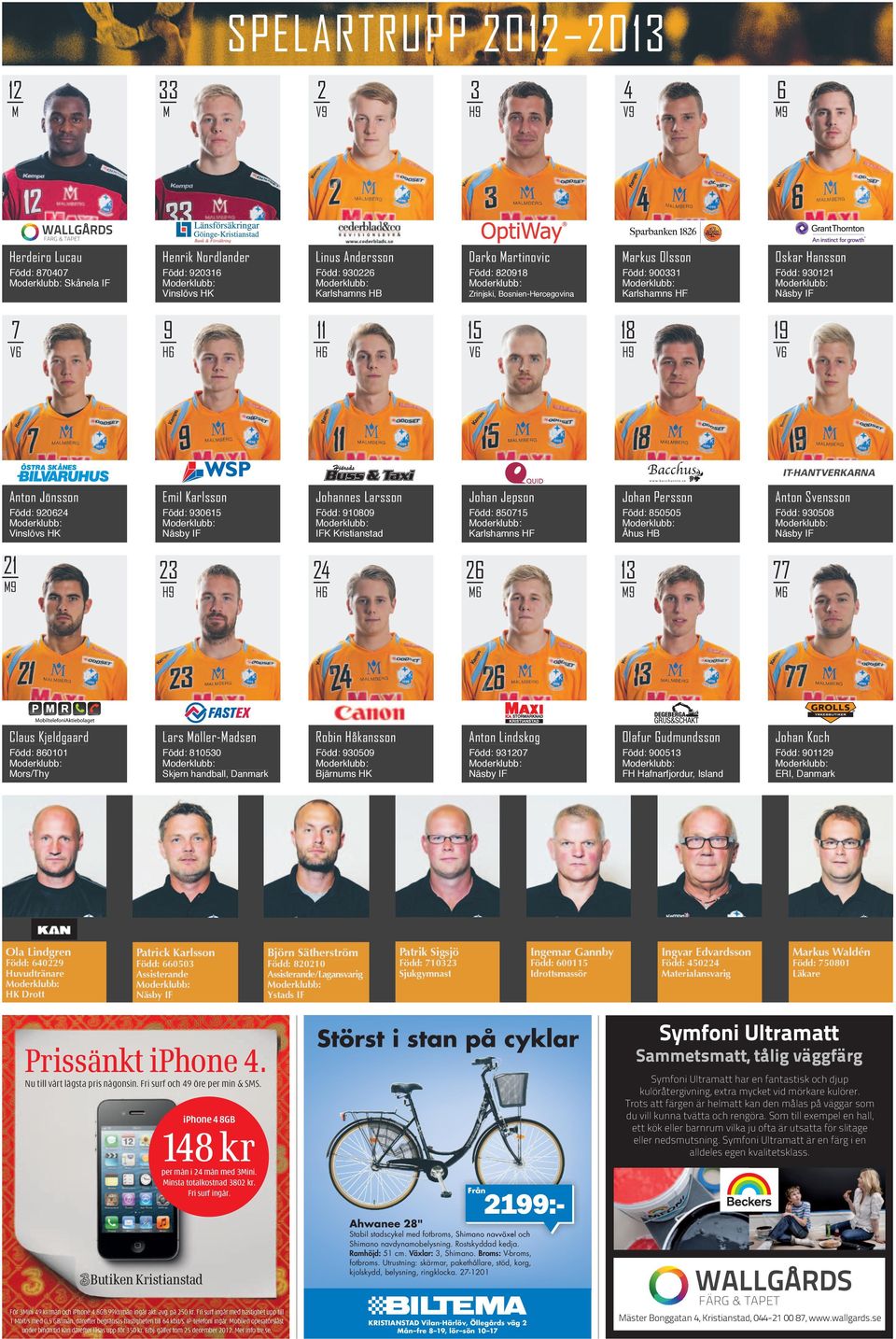 se Anton Jönsson Emil Karlsson Johannes Larsson Johan Jepson Johan Persson Anton Svensson Född: 920624 Vinslövs HK Född: 930615 Näsby IF Född: 910809 IFK Kristianstad Född: 850715 Karlshamns HF Född: