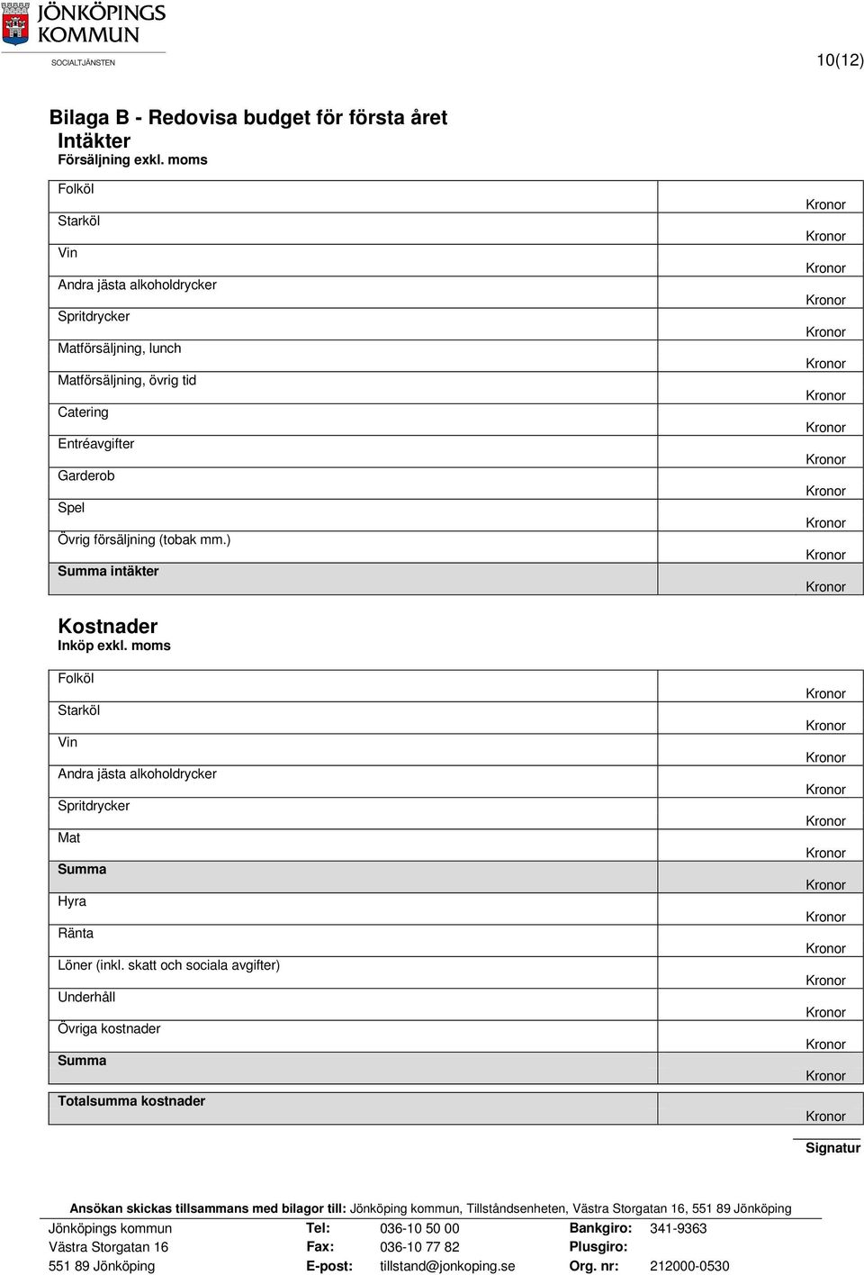 Entréavgifter Garderob Spel Övrig försäljning (tobak mm.) Summa intäkter Kostnader Inköp exkl.