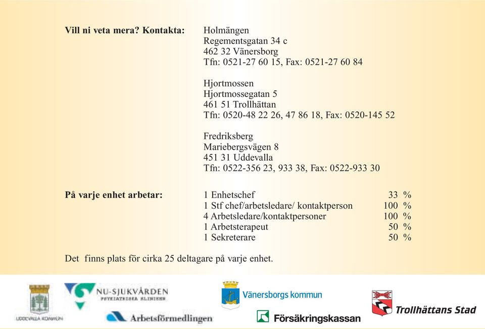 51 Trollhättan Tfn: 0520-48 22 26, 47 86 18, Fax: 0520-145 52 Fredriksberg Mariebergsvägen 8 451 31 Uddevalla Tfn: 0522-356 23,