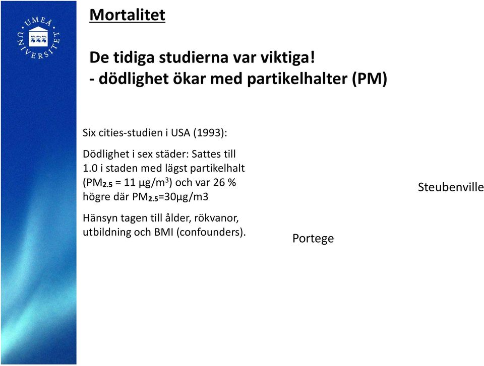 i sex städer: Sattes till 1.0 i staden med lägst partikelhalt (PM 2.