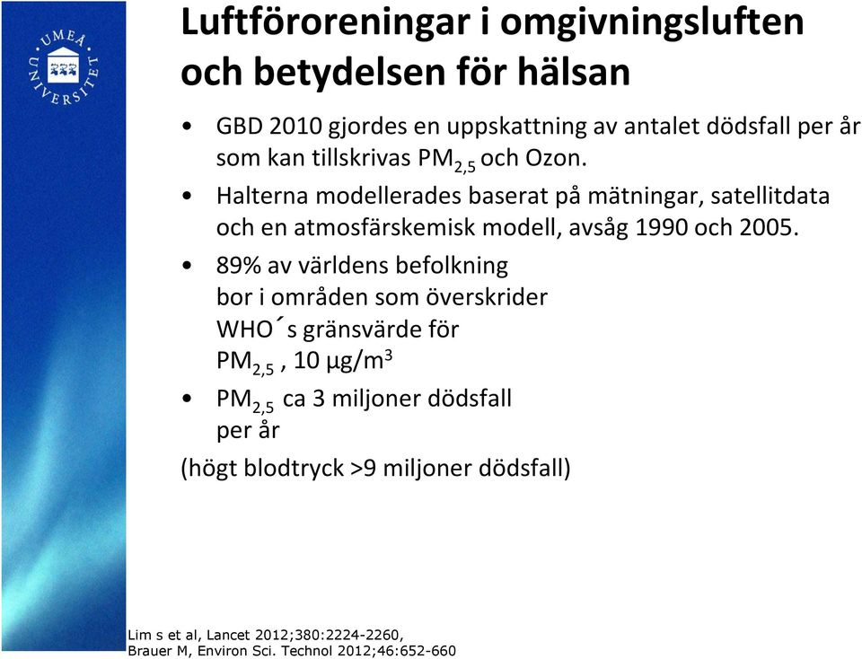 Halterna modellerades baserat på mätningar, satellitdata och en atmosfärskemisk modell, avsåg 1990 och 2005.