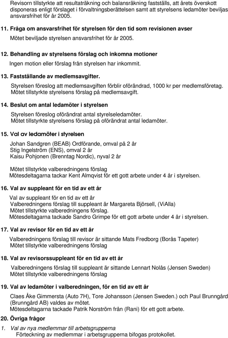 Behandling av styrelsens förslag och inkomna motioner Ingen motion eller förslag från styrelsen har inkommit. 13. Fastställande av medlemsavgifter.