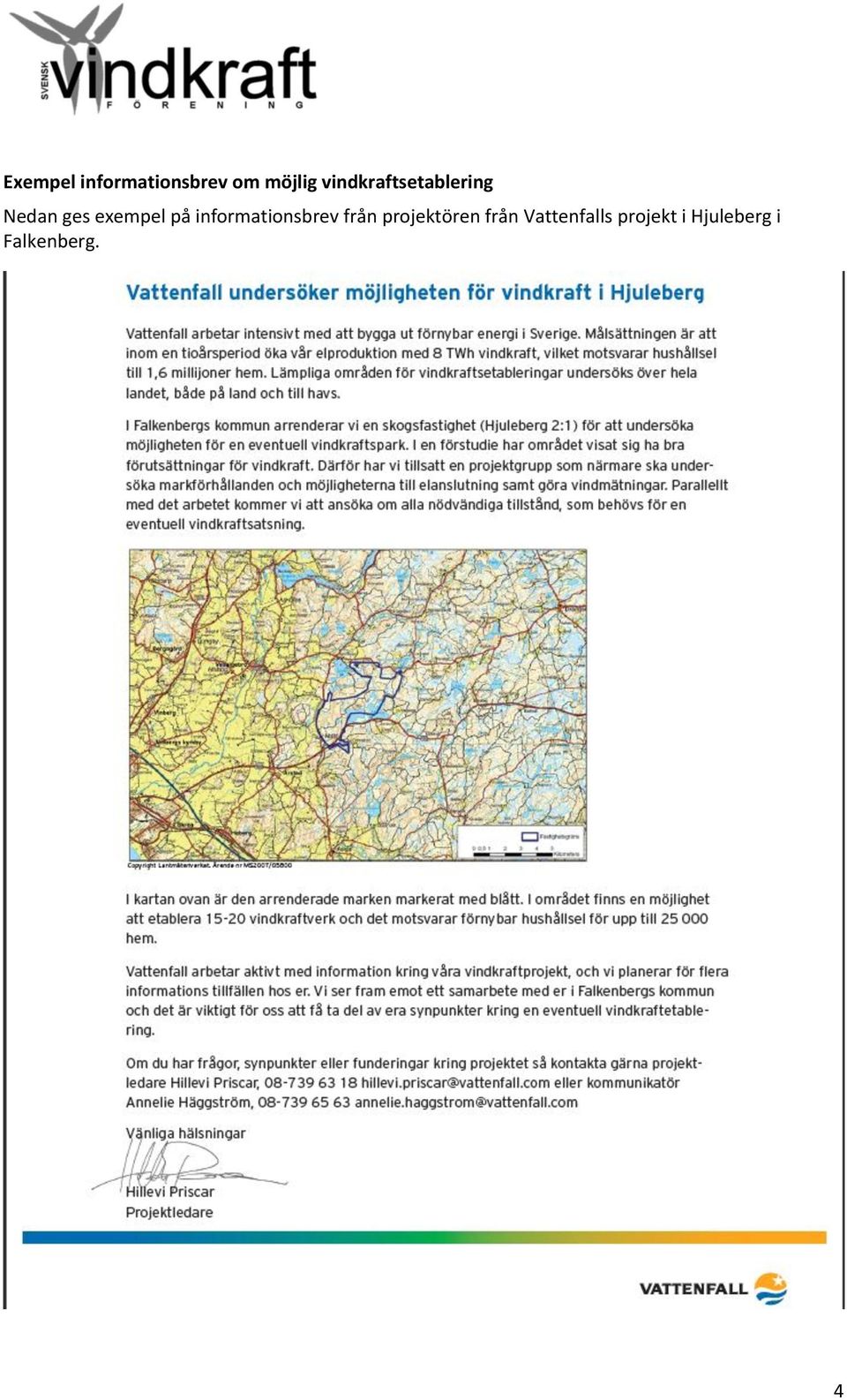 på informationsbrev från projektören