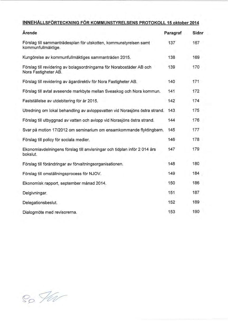 Förslag till revidering av ägardirektiv för Nora Fastigheter AB. Förslag till avtal avseende markbyte mellan Sveaskog och Nora kommun. Fastställelse av utdebitering för år 2015.