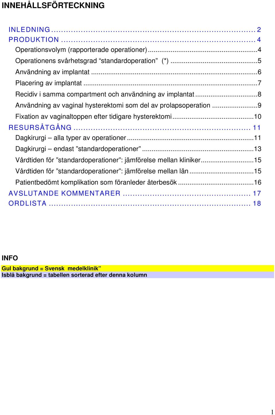 ..10 RESURSÅTGÅNG... 11 Dagkirurgi alla typer av operationer...11 Dagkirurgi endast standardoperationer...13 Vårdtiden för standardoperationer : jämförelse mellan kliniker.