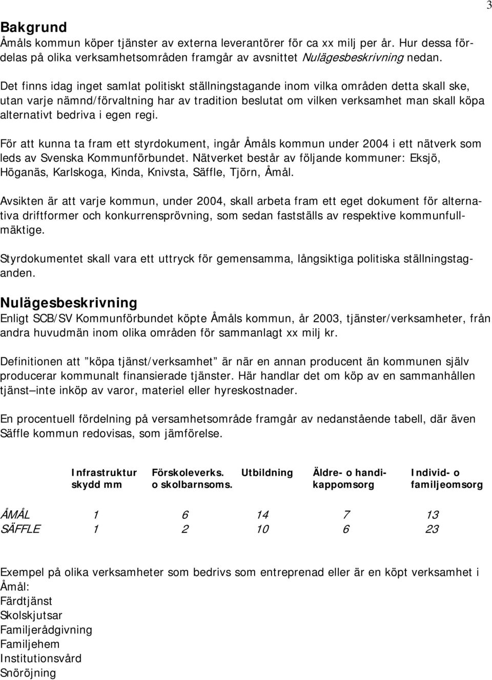 bedriva i egen regi. För att kunna ta fram ett styrdokument, ingår Åmåls kommun under 2004 i ett nätverk som leds av Svenska Kommunförbundet.
