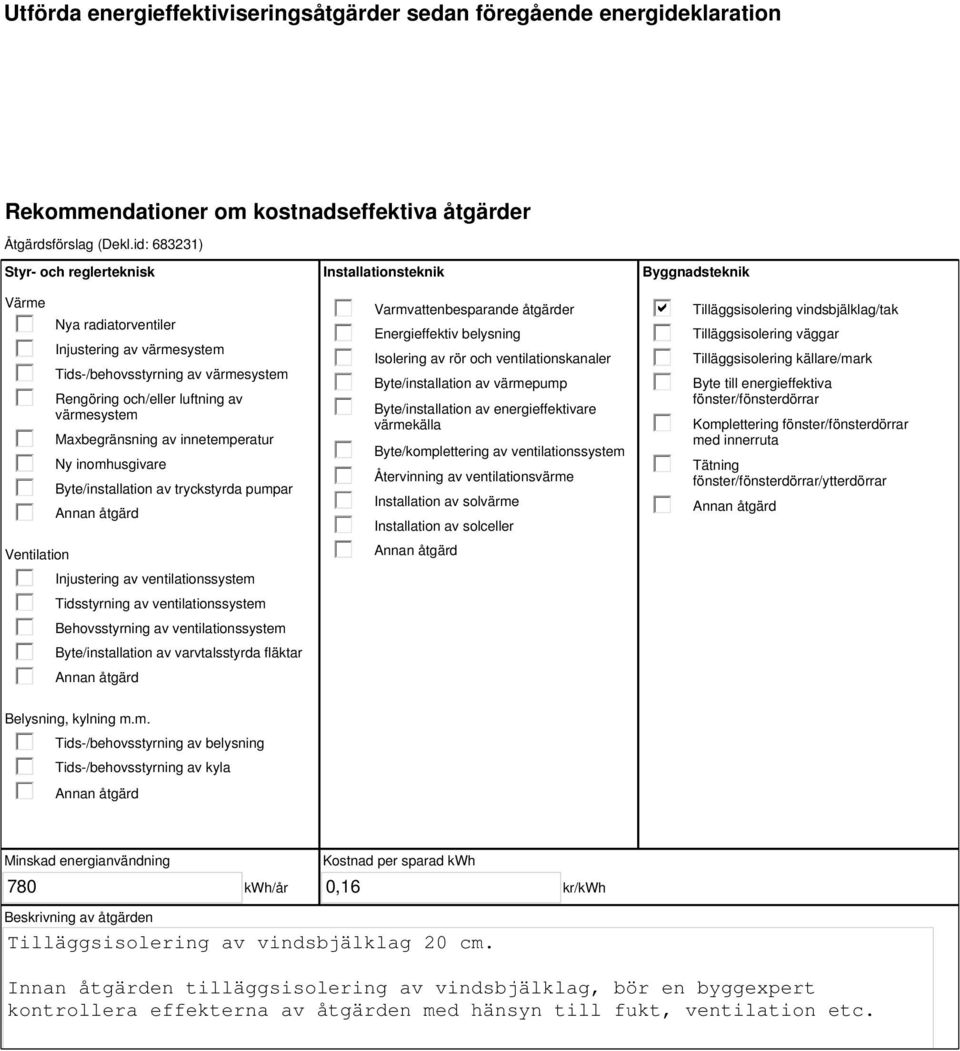 innetemperatur Ny inomhusgivare Byte/installation av tryckstyrda pumpar Injustering av ventilationssystem Tidsstyrning av ventilationssystem Behovsstyrning av ventilationssystem Byte/installation av