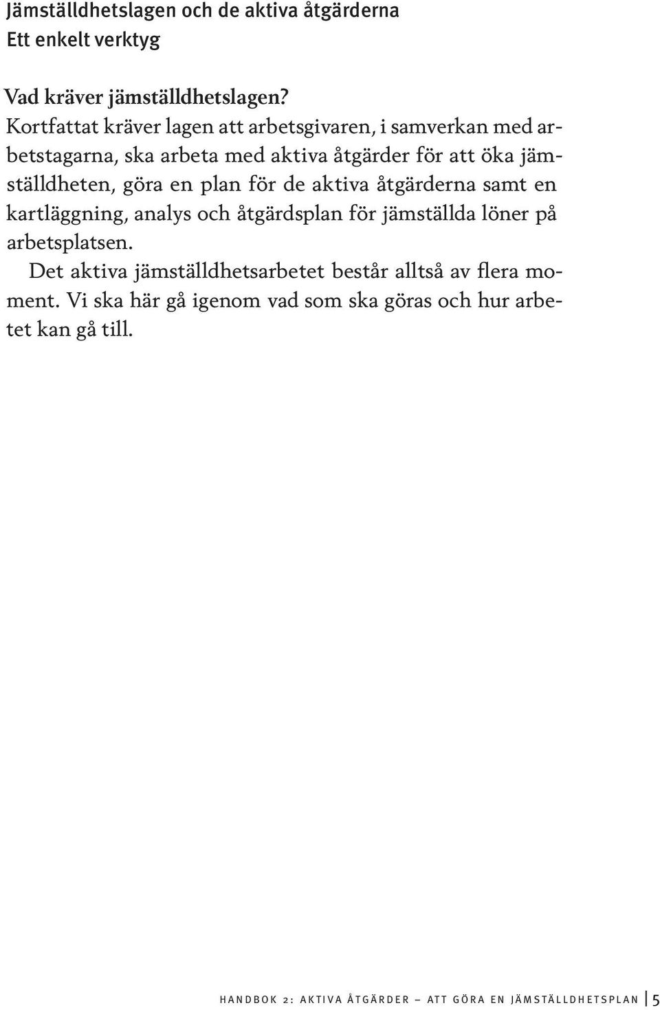 plan för de aktiva åtgärderna samt en kartläggning, analys och åtgärdsplan för jämställda löner på arbetsplatsen.