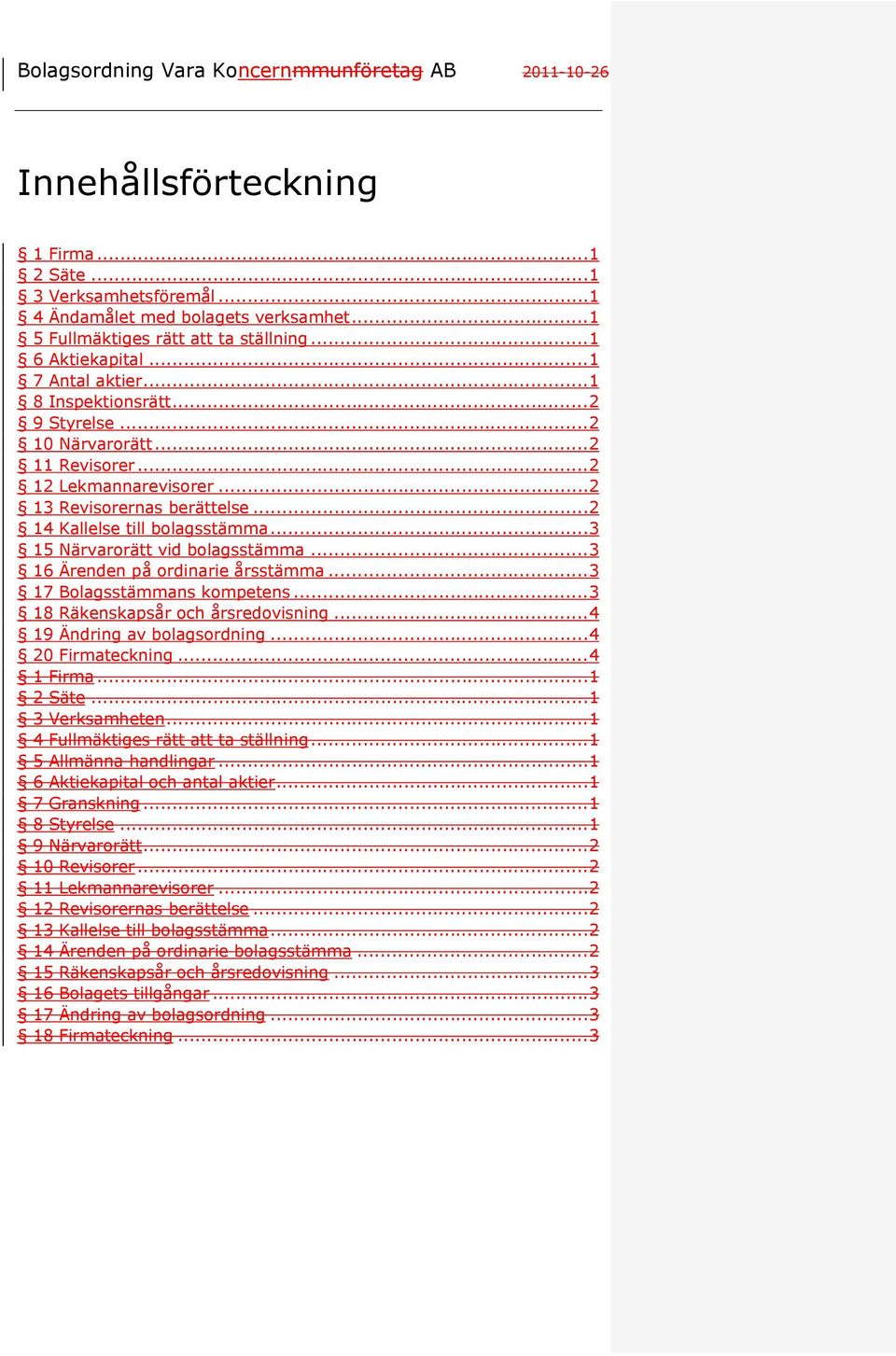 .. 2 14 Kallelse till bolagsstämma... 3 15 Närvarorätt vid bolagsstämma... 3 16 Ärenden på ordinarie årsstämma... 3 17 Bolagsstämmans kompetens... 3 18 Räkenskapsår och årsredovisning.