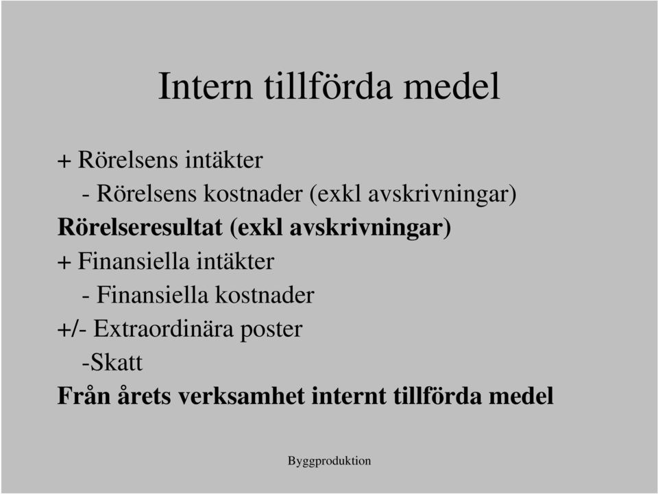 avskrivningar) + Finansiella intäkter - Finansiella kostnader