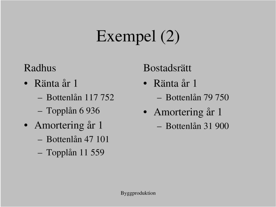 47 101 Topplån 11 559 Bostadsrätt Ränta år 1