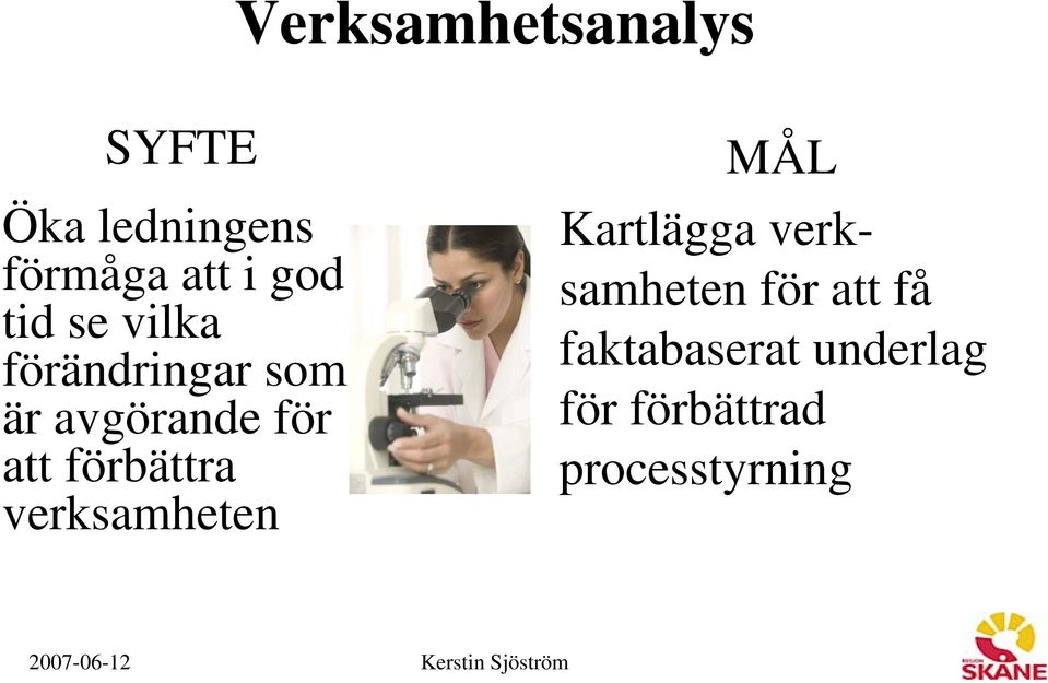 förbättra verksamheten MÅL Kartlägga verksamheten för