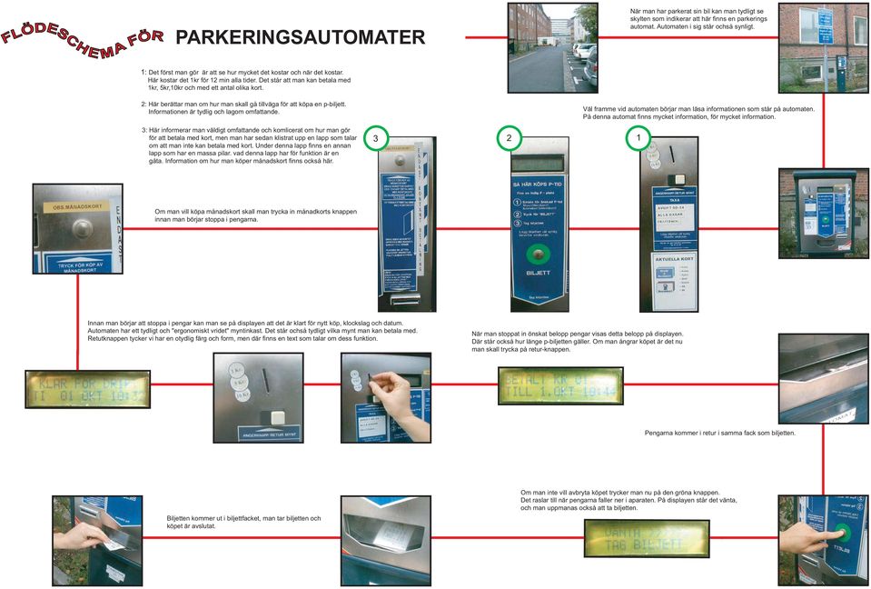 2: Här berättar man om hur man skall gå tillväga för att köpa en p-biljett. Informationen är tydlig och lagom omfattande.