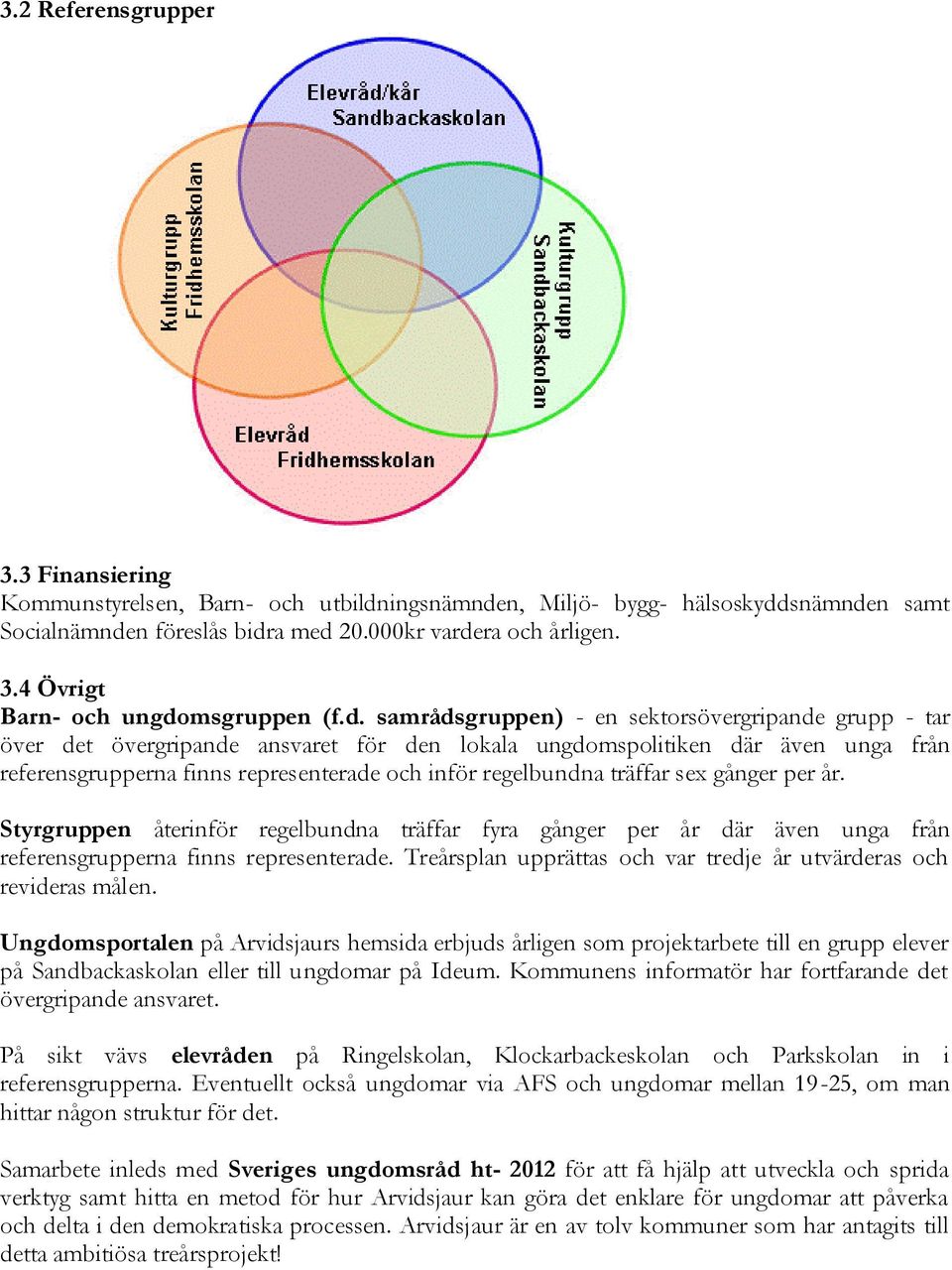 träffar sex gånger per år. Styrgruppen återinför regelbundna träffar fyra gånger per år där även unga från referensgrupperna finns representerade.