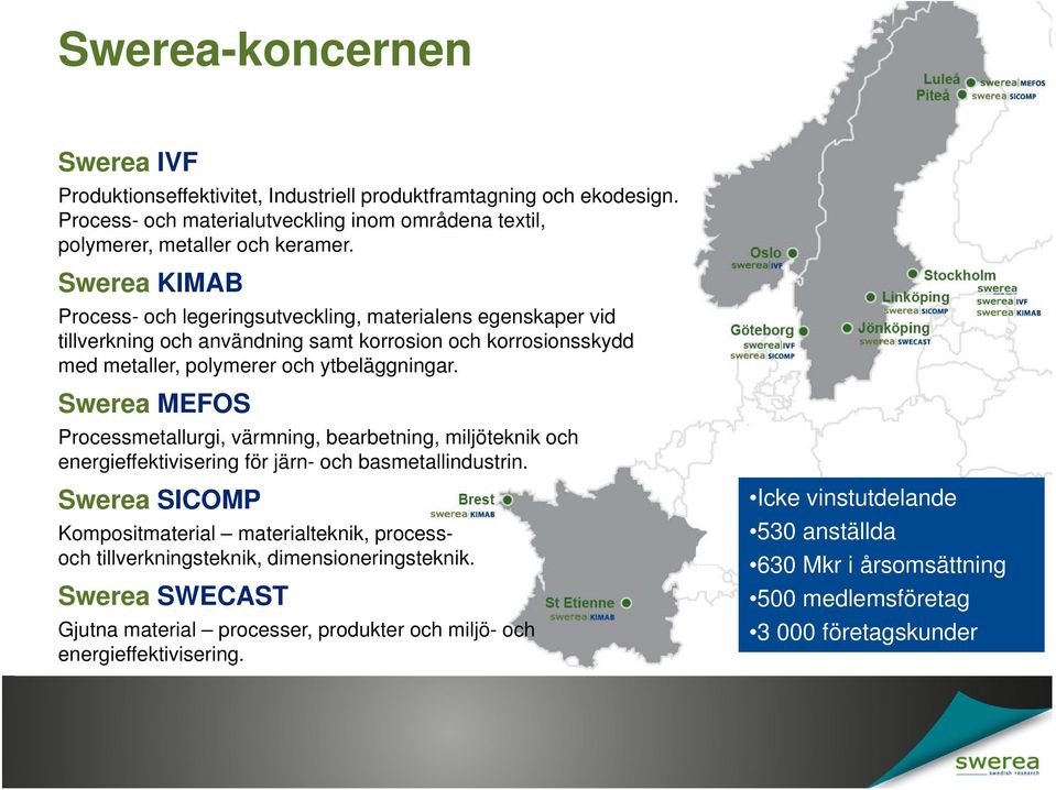 Swerea MEFOS Processmetallurgi, värmning, bearbetning, miljöteknik och energieffektivisering för järn- och basmetallindustrin.