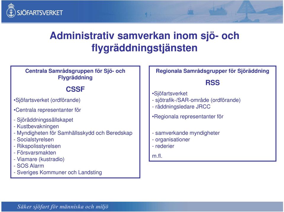 Rikspolisstyrelsen - Försvarsmakten - Viamare (kustradio) - SOS Alarm - Sveriges Kommuner och Landsting Regionala Samrådsgrupper för Sjöräddning RSS