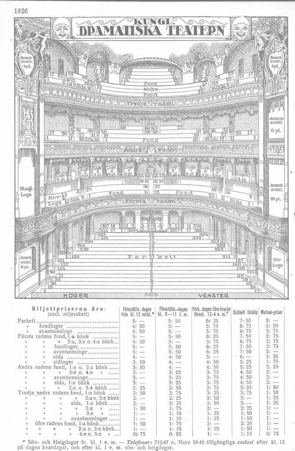 .. Andra radens fond, 1:a o. 2:a bank..... 2:a o. 3:e bank... TredjeLnedre radens fond, 1:a bänk... = 2:ao. 3:e bank n sida, 1:a bank... 2 a 2:a B... n S 3:e... a avantscenloger.