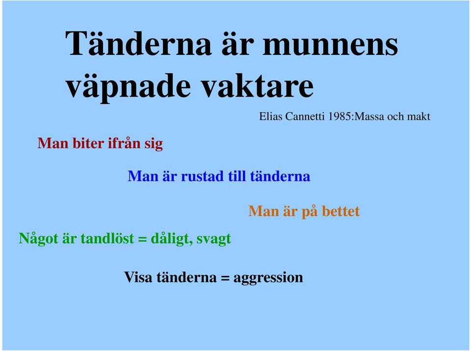 Cannetti 1985:Massa och makt Något är tandlöst =