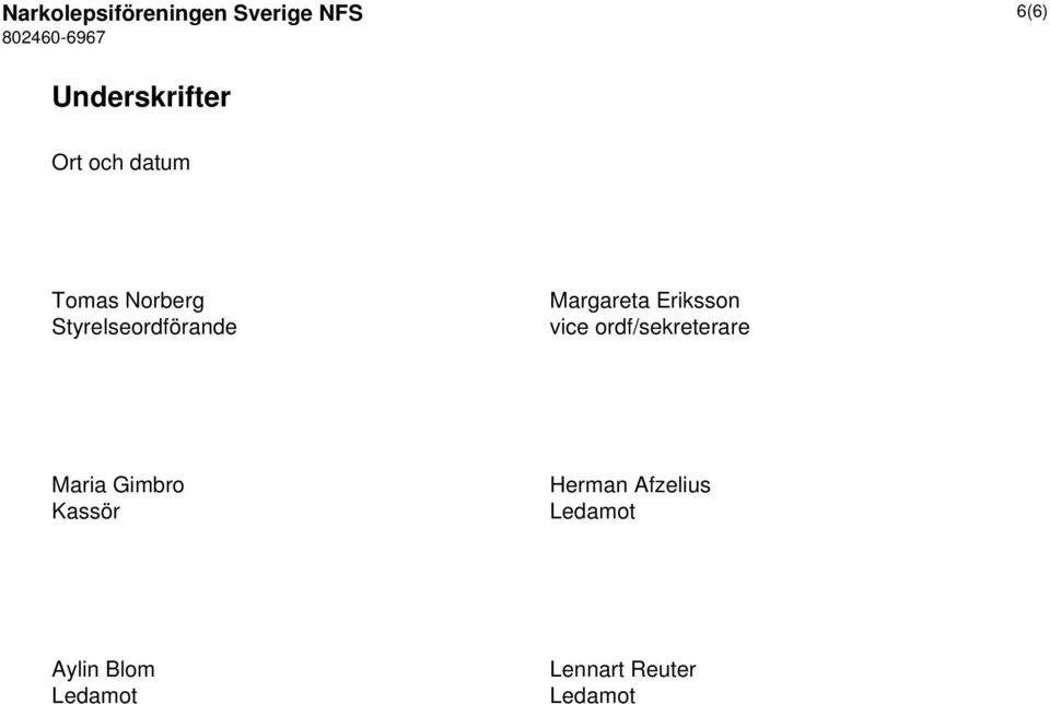 Eriksson vice ordf/sekreterare Maria Gimbro Kassör