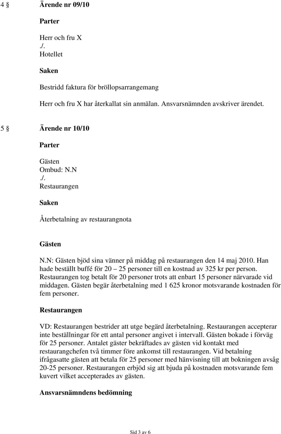 tog betalt för 20 personer trots att enbart 15 personer närvarade vid middagen. begär återbetalning med 1 625 kronor motsvarande kostnaden för fem personer.