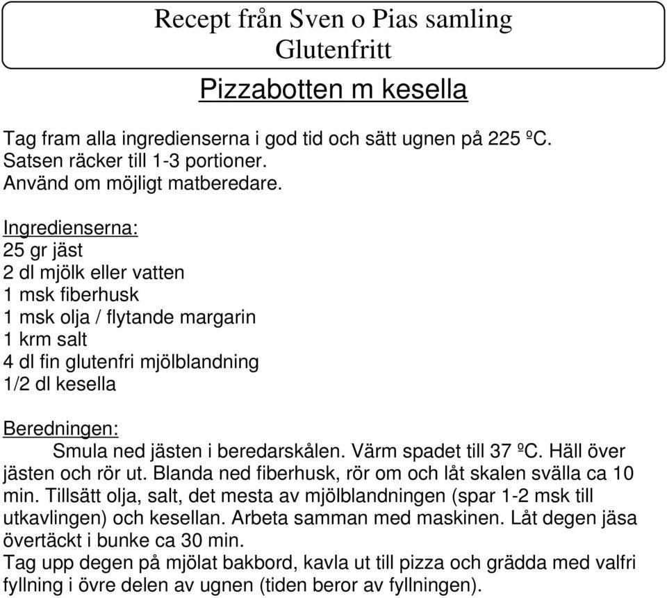 Värm spadet till 37 ºC. Häll över jästen och rör ut. Blanda ned fiberhusk, rör om och låt skalen svälla ca 10 min.