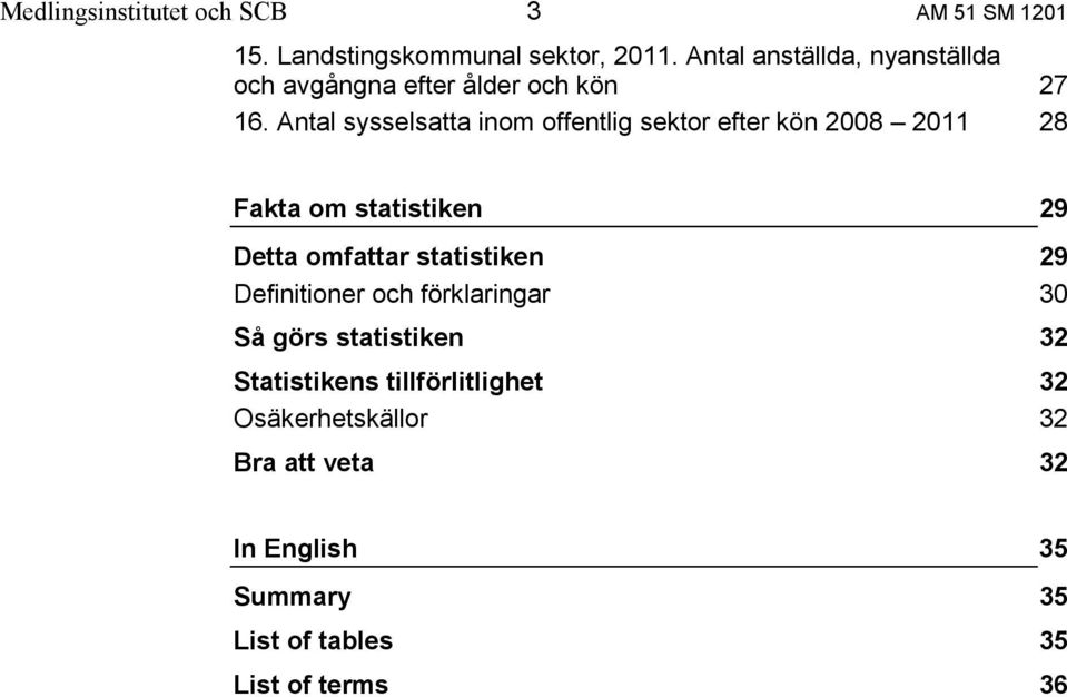 Antal sysselsatta inom offentlig sektor efter kön 2008 2011 27 28 Fakta om statistiken Detta omfattar