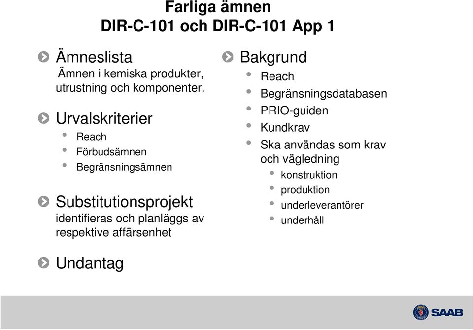 Urvalskriterier Reach Förbudsämnen Begränsningsämnen Substitutionsprojekt identifieras och