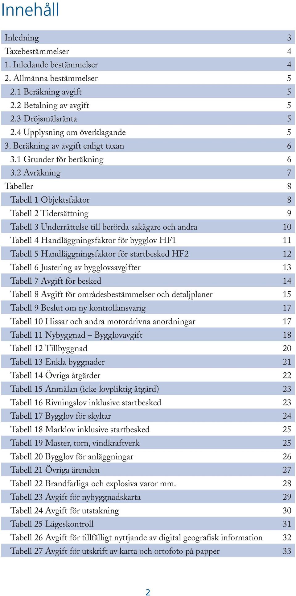 2 Avräkning 7 Tabeller 8 Tabell 1 Objektsfaktor 8 Tabell 2 Tidersättning 9 Tabell 3 Underrättelse till berörda sakägare och andra 10 Tabell 4 Handläggningsfaktor för bygglov HF1 11 Tabell 5