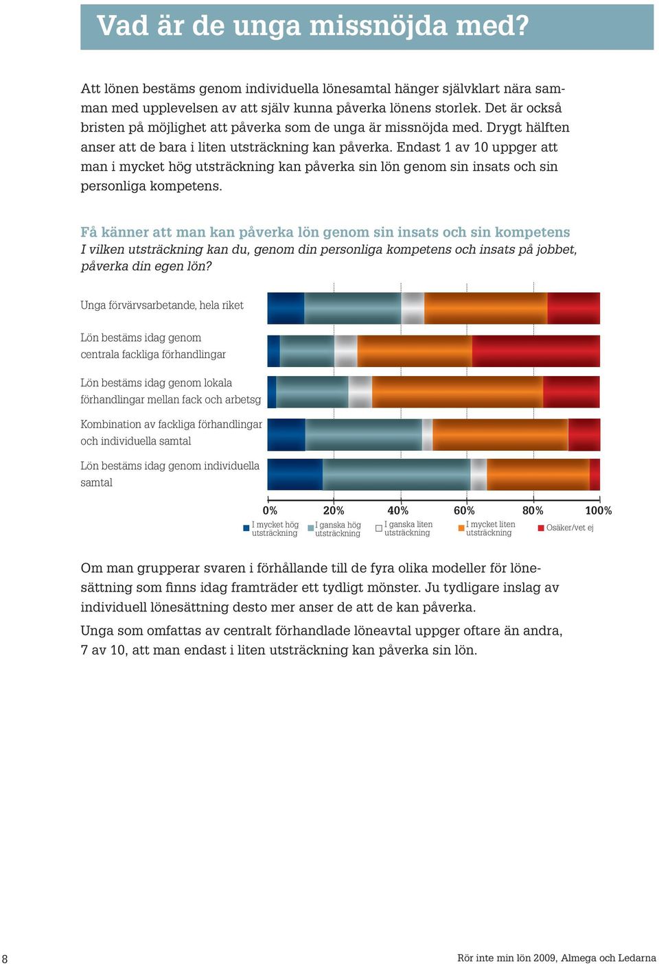 Endast 1 av 10 uppger att man i mycket hög utsträckning kan påverka sin lön genom sin insats och sin personliga kompetens.