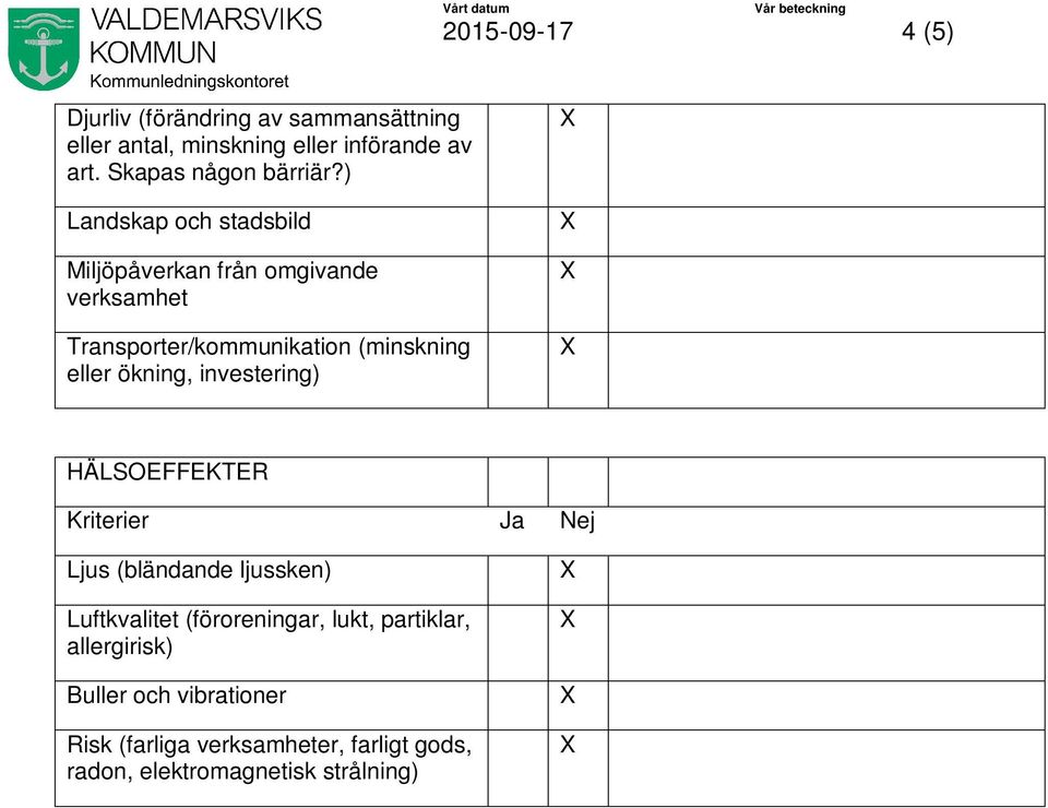 ) Landskap och stadsbild Miljöpåverkan från omgivande verksamhet Transporter/kommunikation (minskning eller