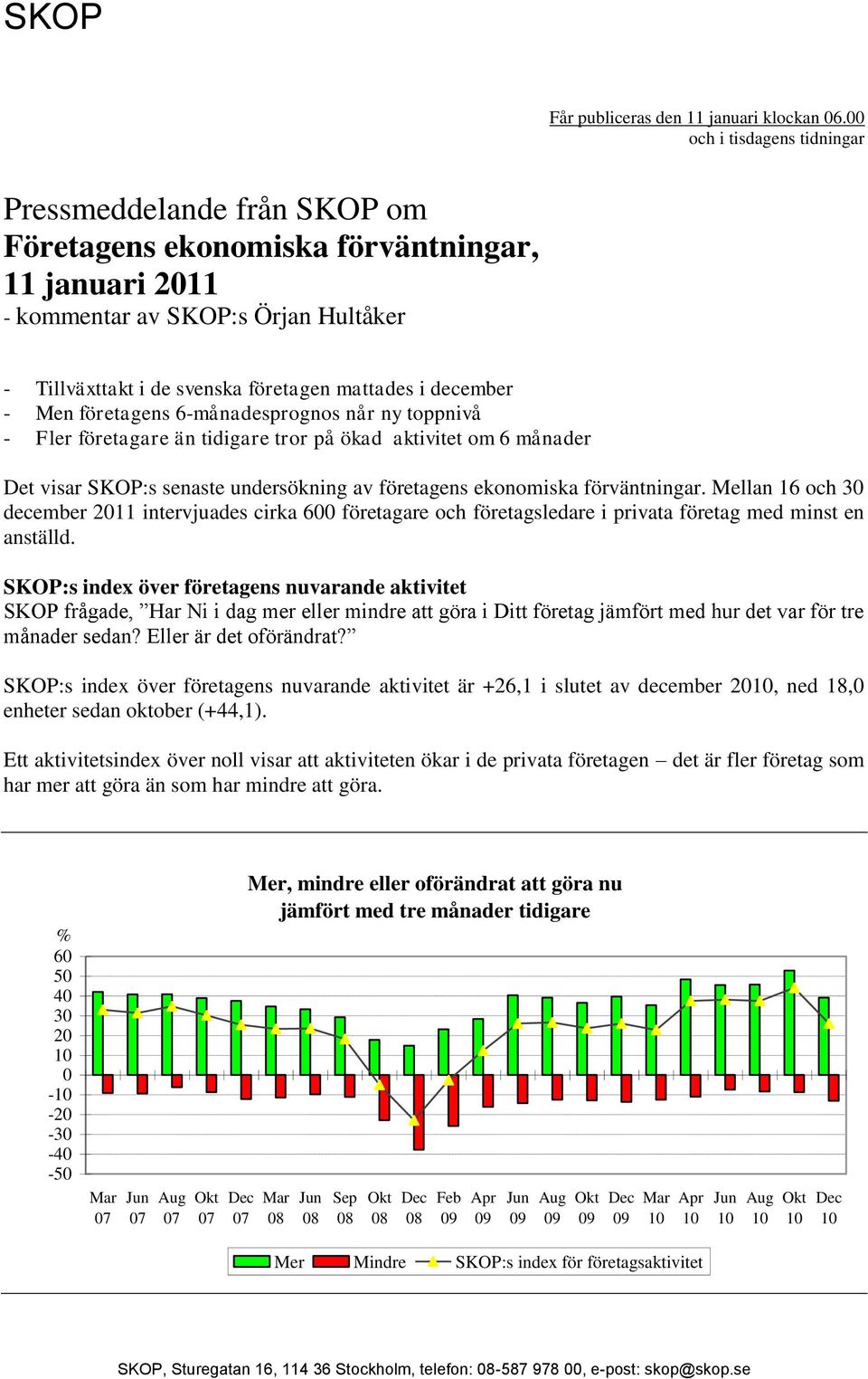 når ny toppnivå - Fler företagare än tidigare tror på ökad aktivitet om 6 månader Det visar SKOP:s senaste undersökning av företagens ekonomiska förväntningar.