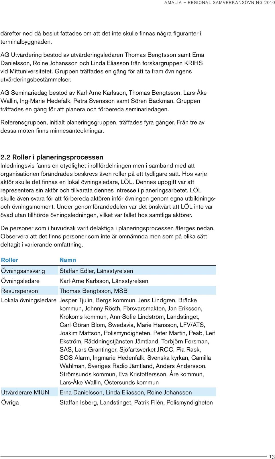 Gruppen träffades en gång för att ta fram övningens utvärderingsbestämmelser.