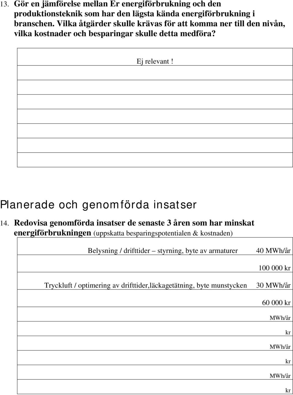 Planerade och genomförda insatser 14.