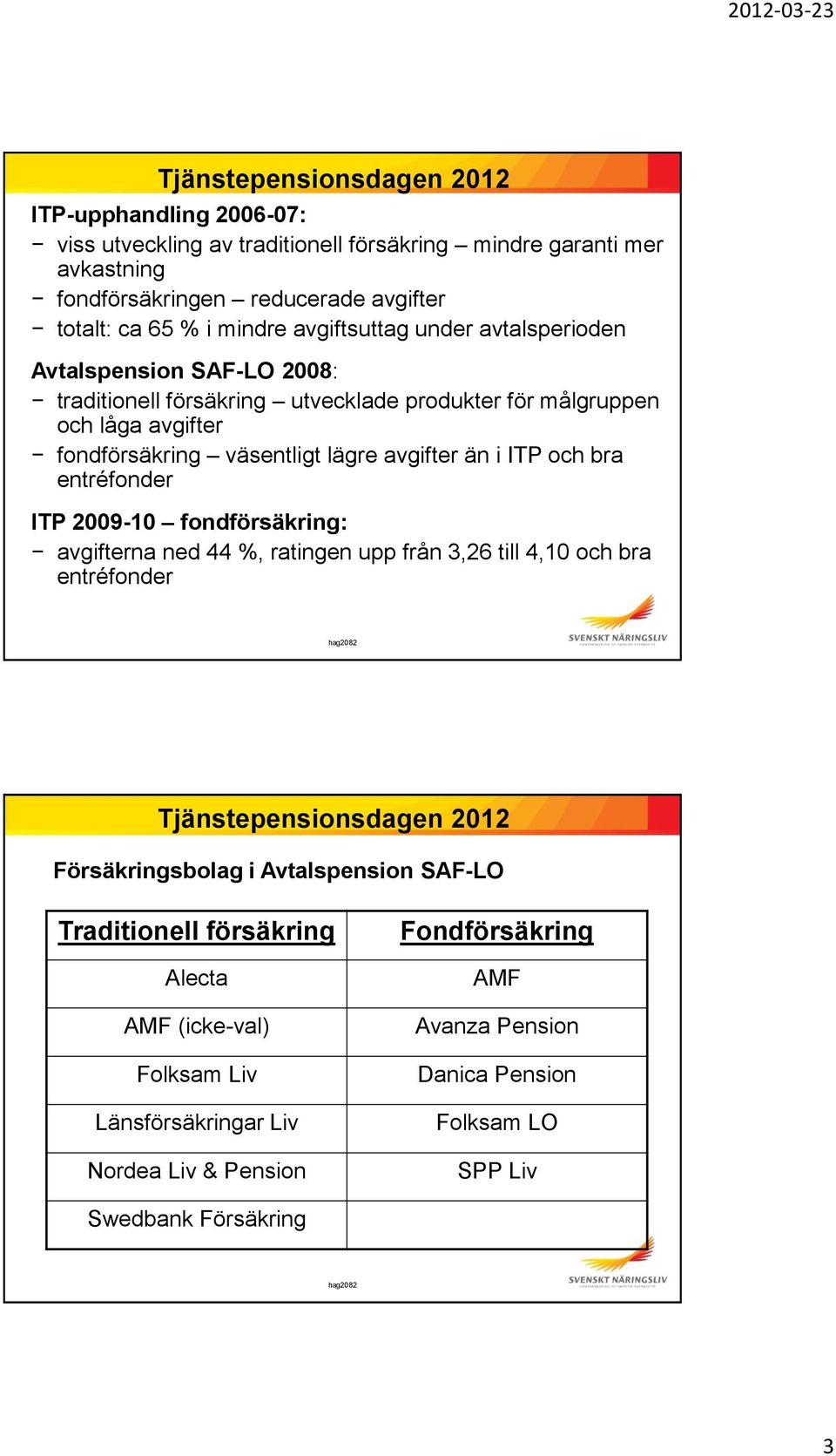 ITP och bra entréfonder ITP 2009-10 fondförsäkring: avgifterna ned 44 %, ratingen upp från 3,26 till 4,10 och bra entréfonder Försäkringsbolag i Avtalspension SAF-LO