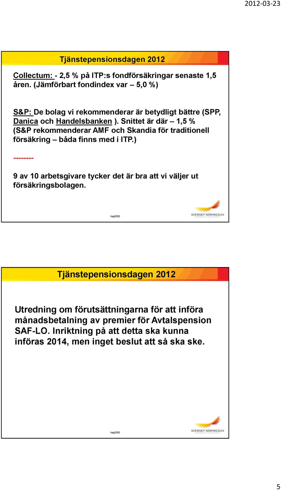 Snittet är där 1,5 % (S&P rekommenderar AMF och Skandia för traditionell försäkring båda finns med i ITP.