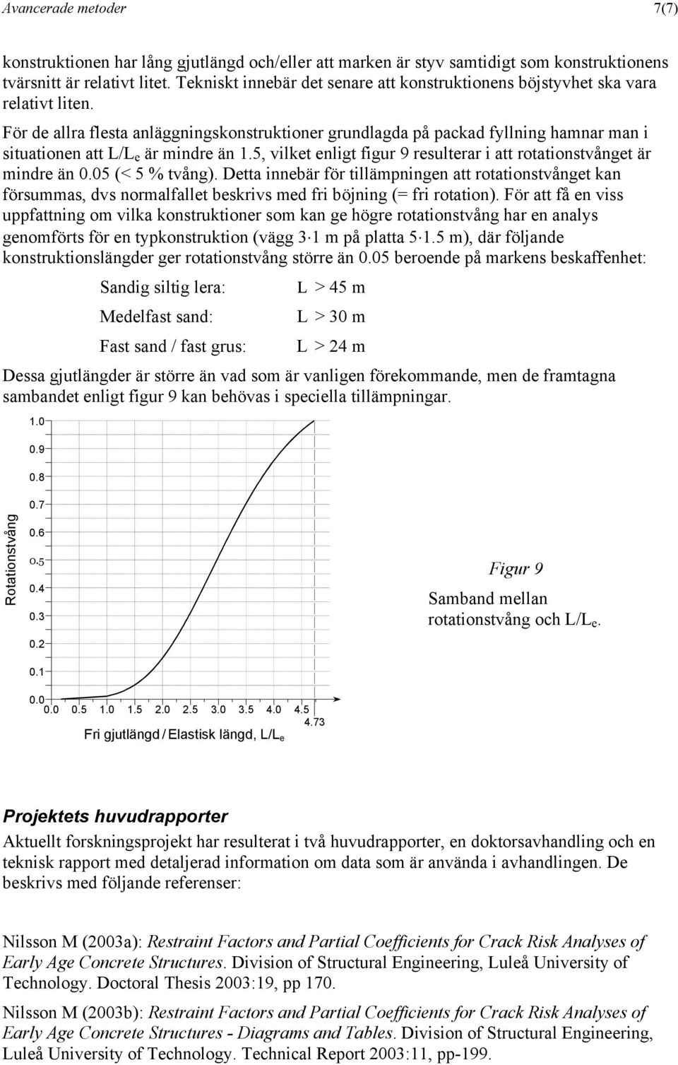 För de allra flesta anläggningskonstruktioner grundlagda på packad fllning hamnar man i situationen att L/L e är mindre än 1.5, vilket enligt figur 9 resulterar i att rotationstvånget är mindre än 0.