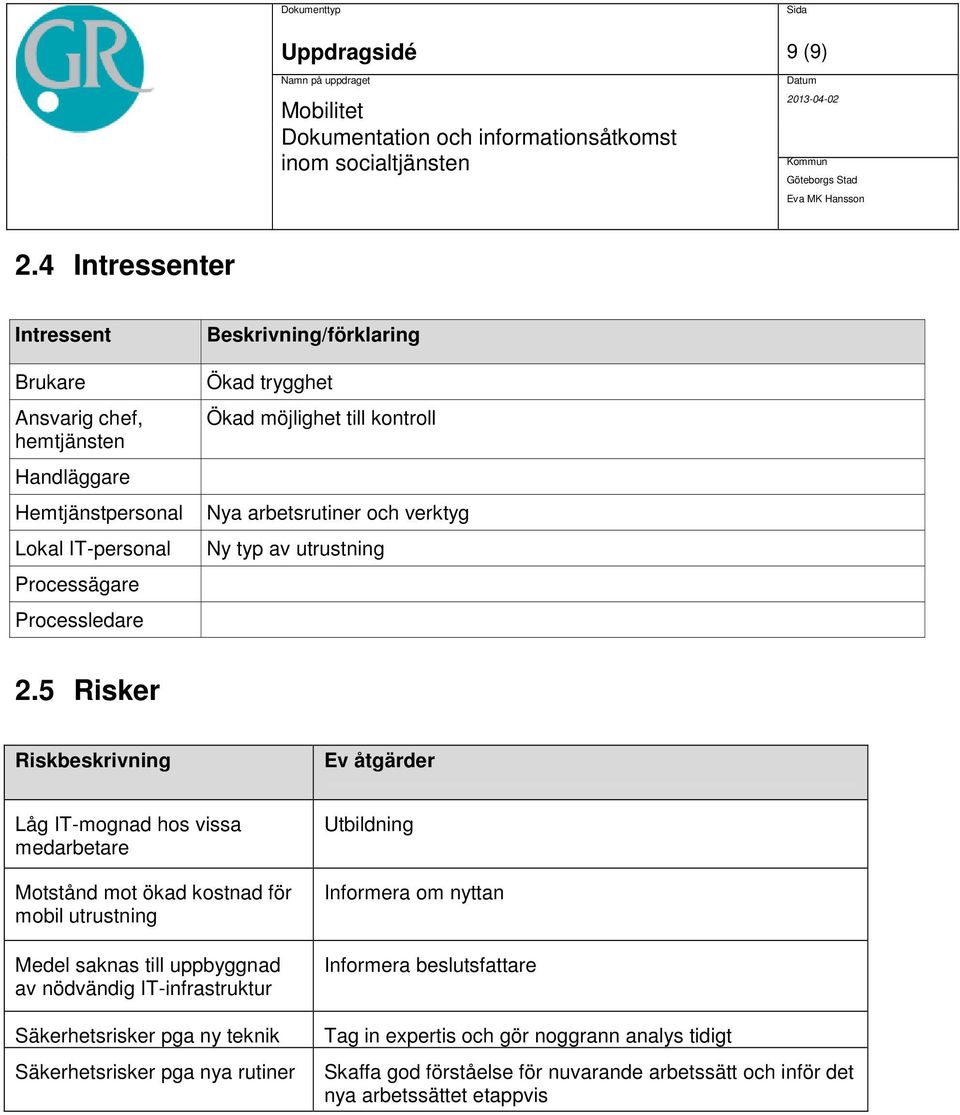 Ökad möjlighet till kontroll Nya arbetsrutiner och verktyg Ny typ av utrustning 2.