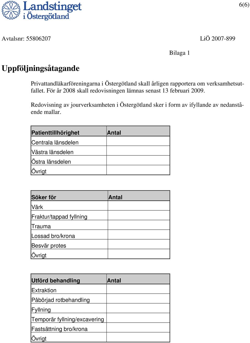 Redovisning av jourverksamheten i Östergötland sker i form av ifyllande av nedanstående mallar.