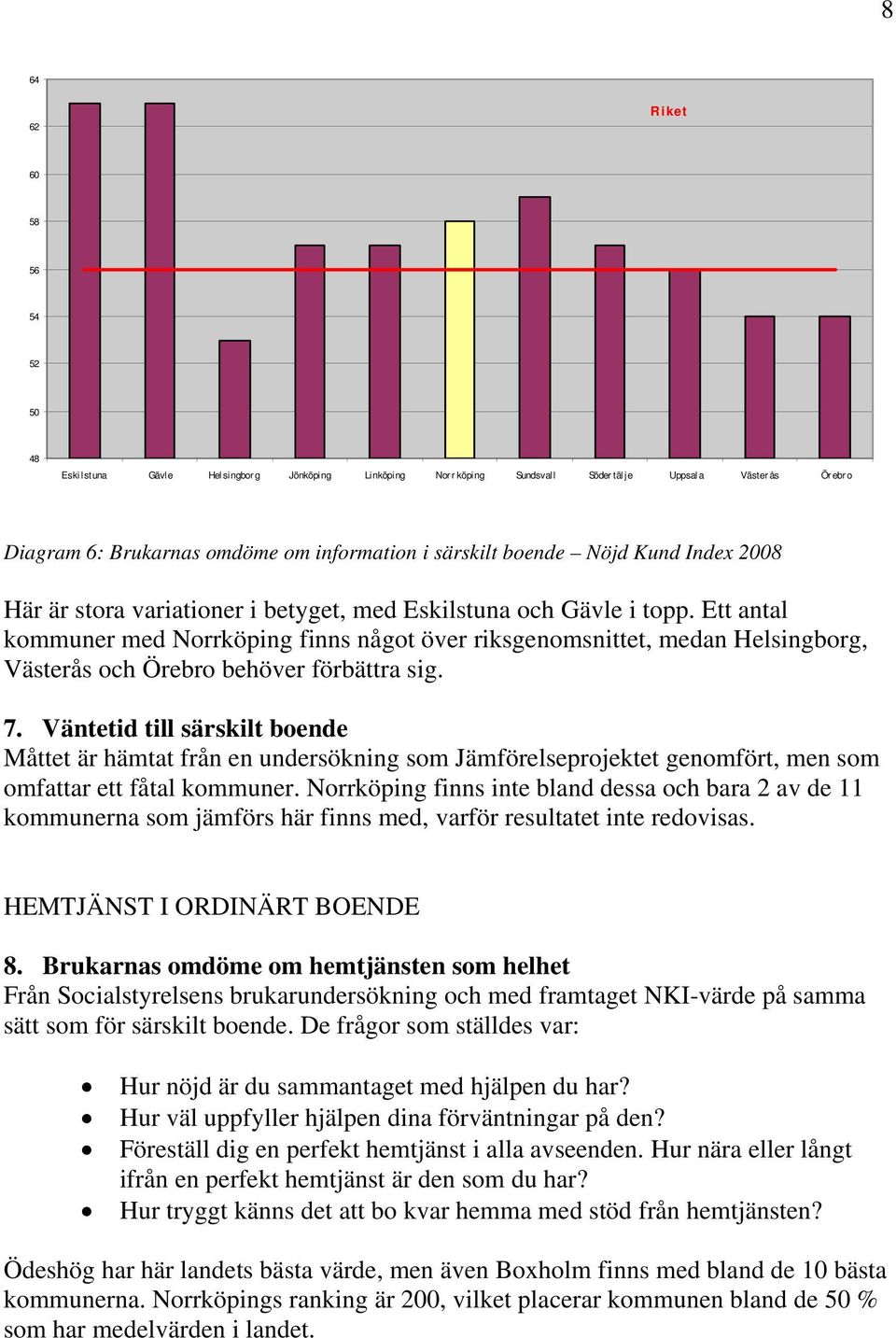 Ett antal kommuner med Norrköping finns något över riksgenomsnittet, medan Helsingborg, Västerås och Örebro behöver förbättra sig. 7.